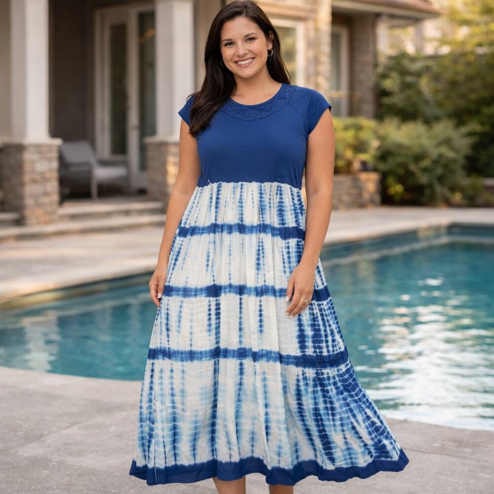 C10 CW Classics Women’s Dress Tie Dye Blue White XL NWT
